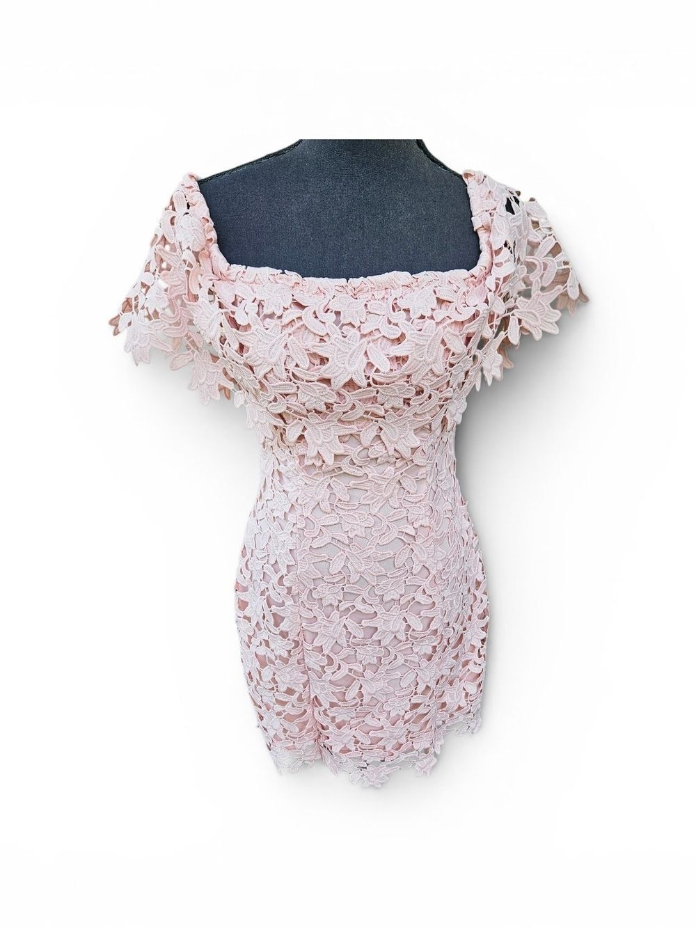 GUESS Pink Floral Cut Out Crochet Lace Off-Shoulder Mini Dress Size Medium